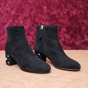 Kate Spade Women Taraji Black Suede Pearl Block Heel Ankle Boots 7US